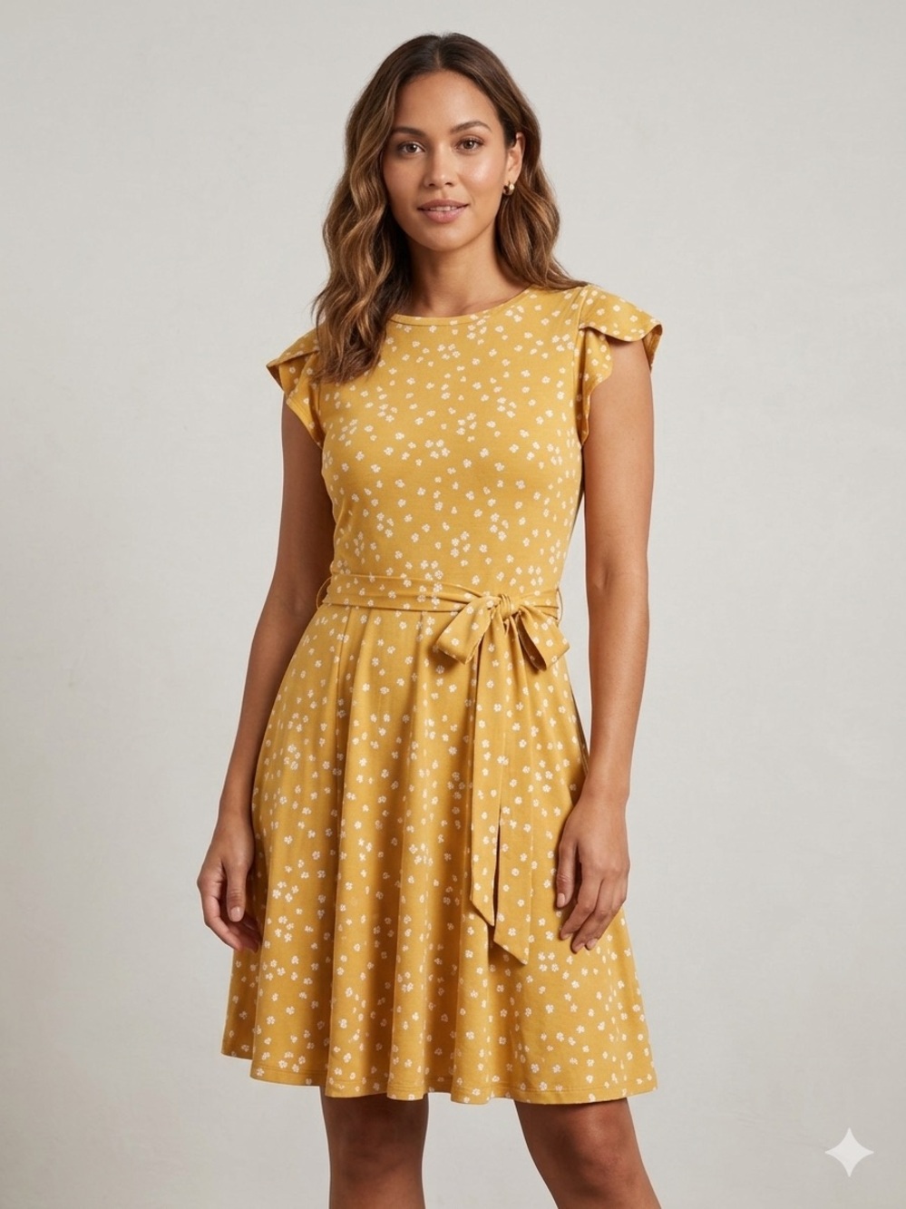 Pact Sz M Organic Cotton Yellow Floral Belted Summer Dress